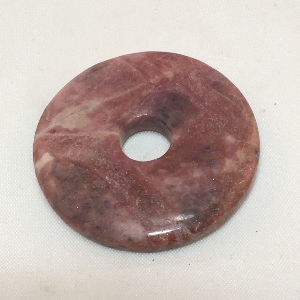 Rhodonite Polished Pink-Burgundy Stone Donut Pendant